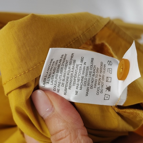 Dalia Mustard Yellow Gold Button Back Blouse Size Small Tie Button Wide Sleeves - Picture 7 of 8